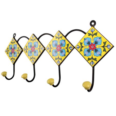 Yellow Turquoise Flower Tiles Hooks